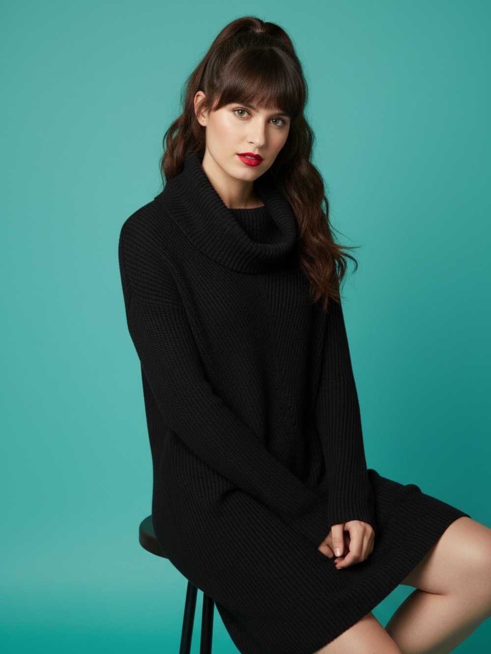 Banana Republic Factory Black High Neck Long Sleeve Knit Dress Size S Petite